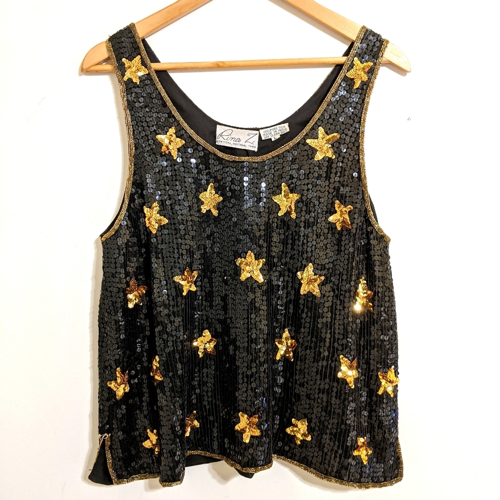Vtg Rina Z Silk Sequin & Beaded Tank